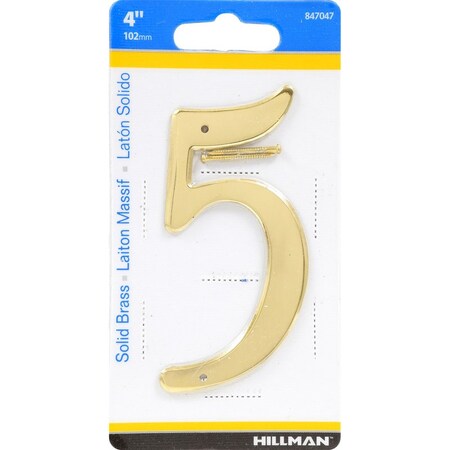 4 In. Gold Brass Nail-On Number 5 1 Pc, 3PK